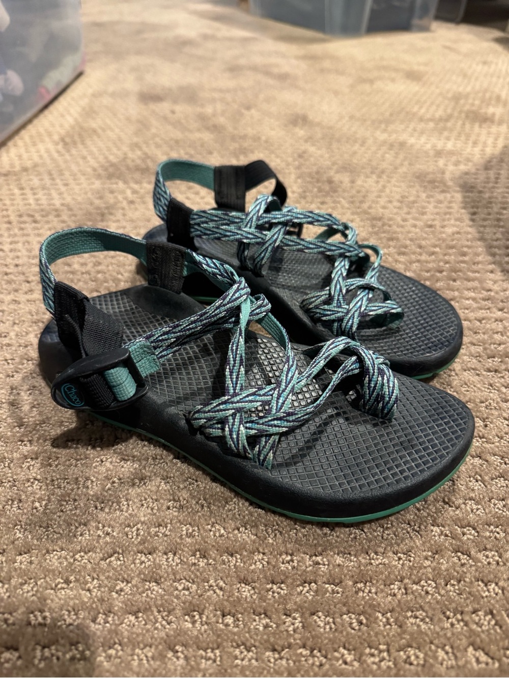 Chaco Teal & Black Woven Strap Sandals